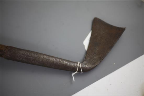 A rare 17th/18th century left handed spur toed golf club, length 42.5in.